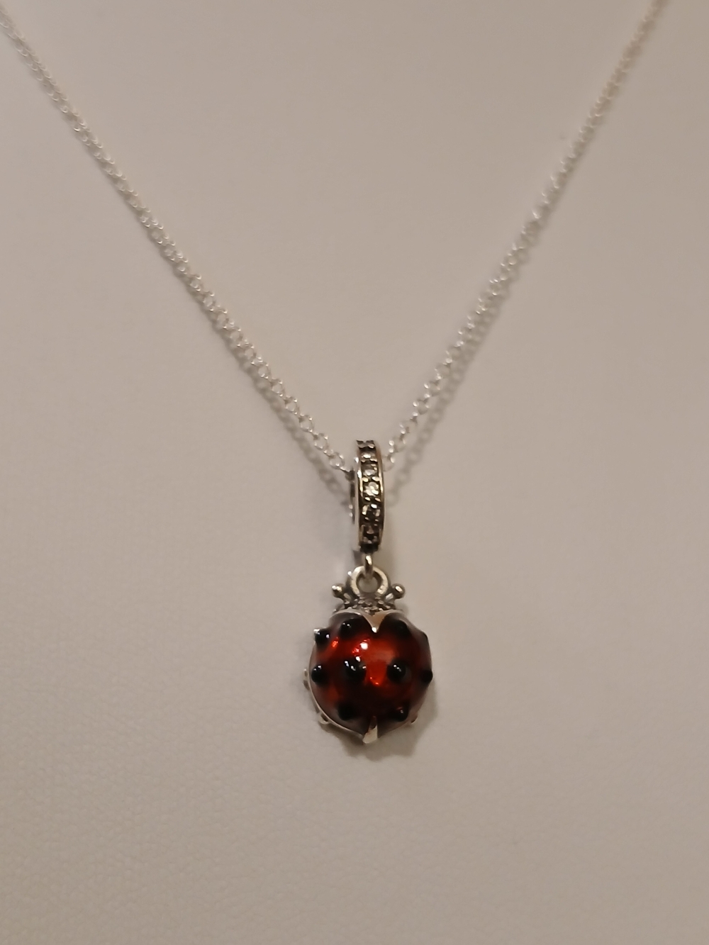 Sterling Silver Necklace with Red Ladybug Pendant 16 Inches